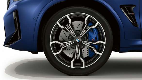21" M Leichtmetallräder V-Speiche 765 M BMW X3 M Competition F97 LCI Facelift 2021 BMW X3 M Competition F97 LCI Facelift 2021 Frozen Marina Bay Blau metallic 21" M Leichtmetallräder V-Speiche 765 M Nahaufnahme