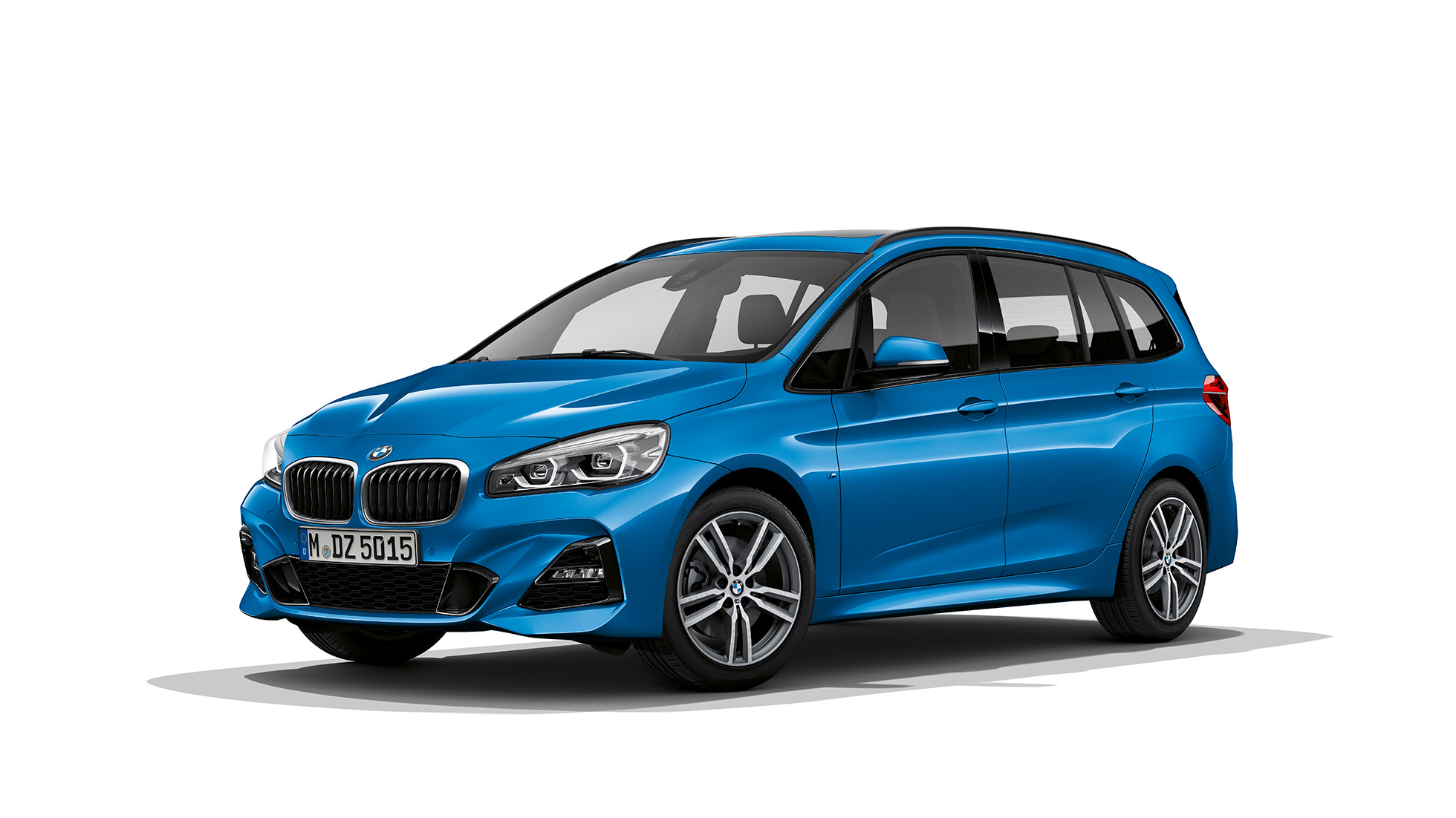 Dreiviertel-Frontansicht BMW 2er Gran Tourer Modell M Sport BMW 2er Gran Tourer 220d xDrive Modell M Sport F46 Facelift 2018 Estoril Blau metallic Dreiviertel-Frontansicht