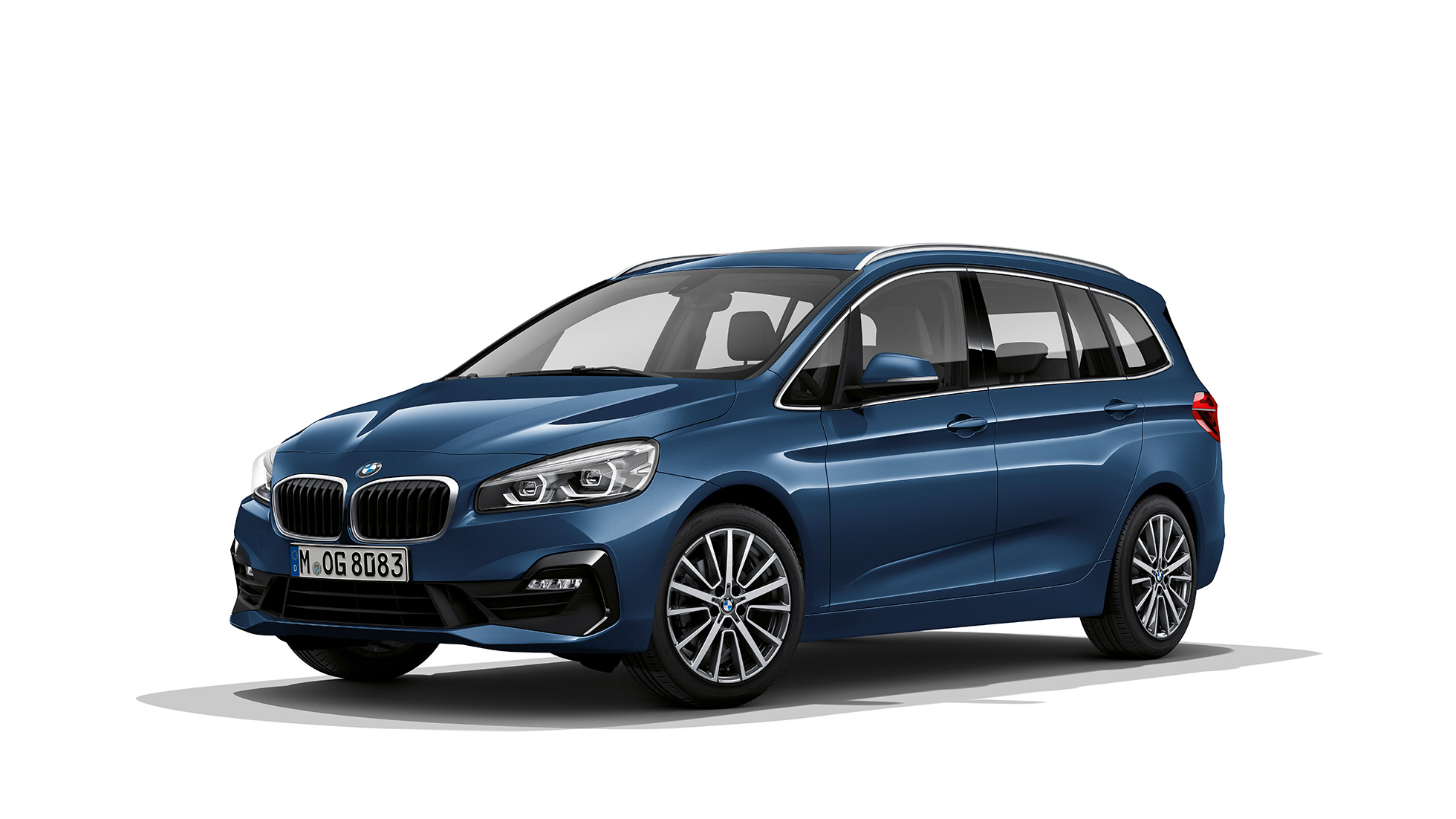 Dreiviertel-Frontansicht BMW 2er Gran Tourer Modell Advantage BMW 2er Gran Tourer 218i Modell Advantage F46 Facelift 2018 Mediterranblau metallic Dreiviertel-Frontansicht
