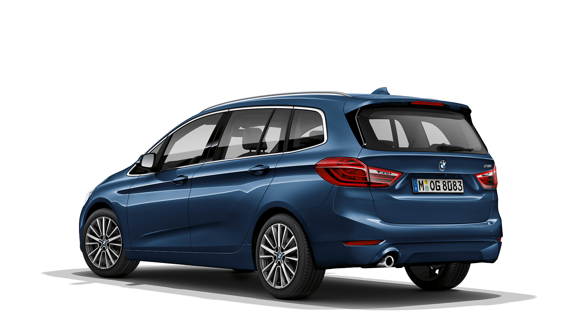 Dreiviertel-Heckansicht BMW 2er Gran Tourer Modell Advantage BMW 2er Gran Tourer 218i Modell Advantage F46 Facelift 2018 Mediterranblau metallic Dreiviertel-Heckansicht