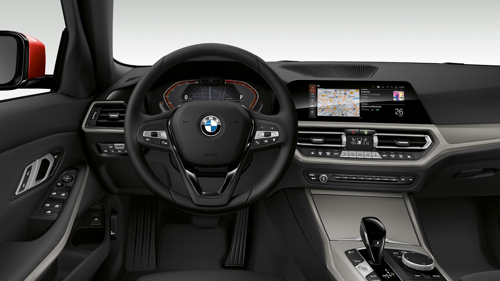 BMW 3er Limousine, Modell Advantage Cockpit. Frontale Nahaufnahme des fahrerseitigen Cockpits der BMW 3er Limousine mit der Ausstattung des Modells Advantage.