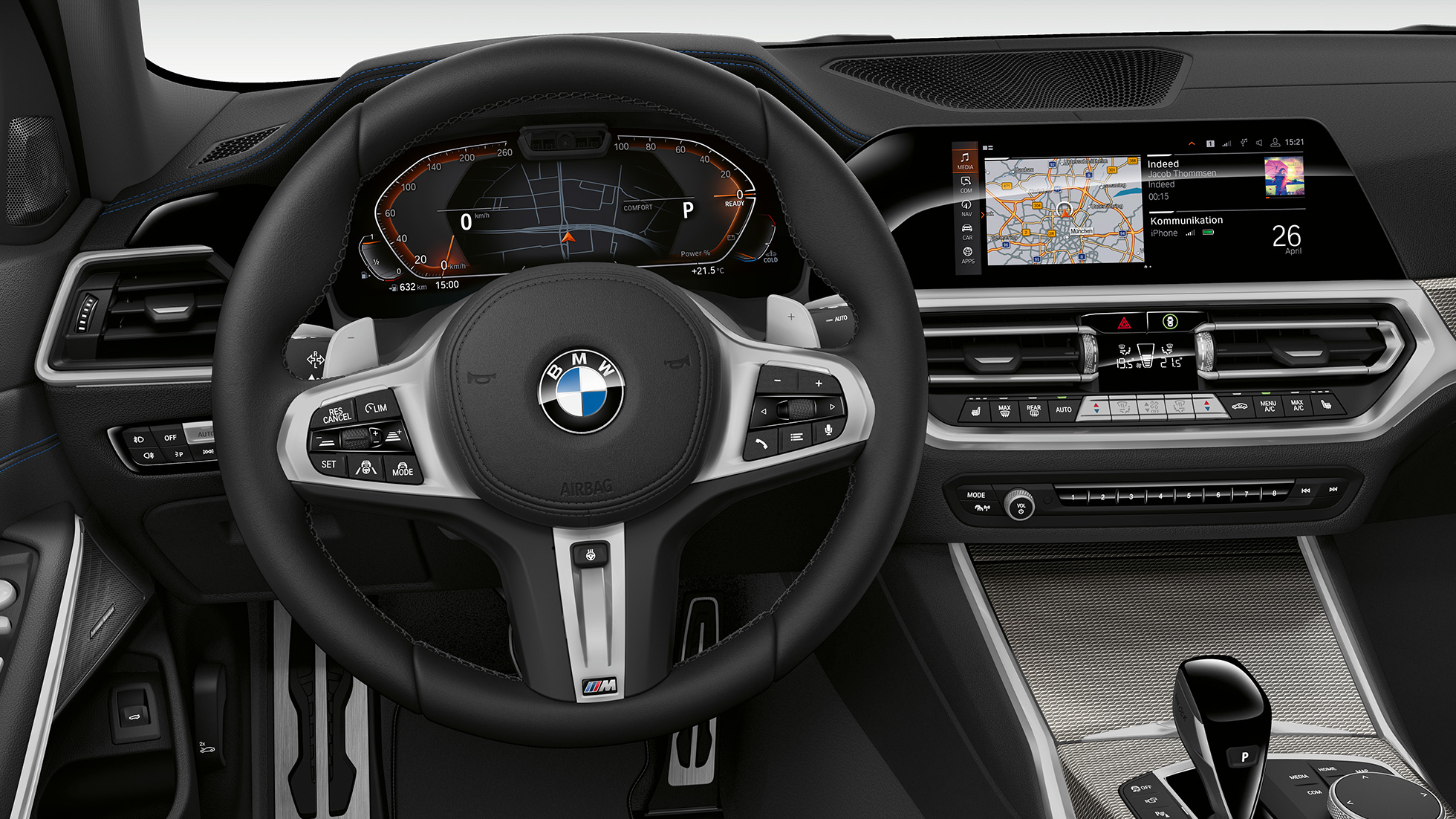 BMW 3er Limousine, Modell Sport Line Cockpit. Frontale Nahaufnahme des fahrerseitigen Cockpits der BMW 3er Limousine mit der Ausstattung des Modells Sport Line.