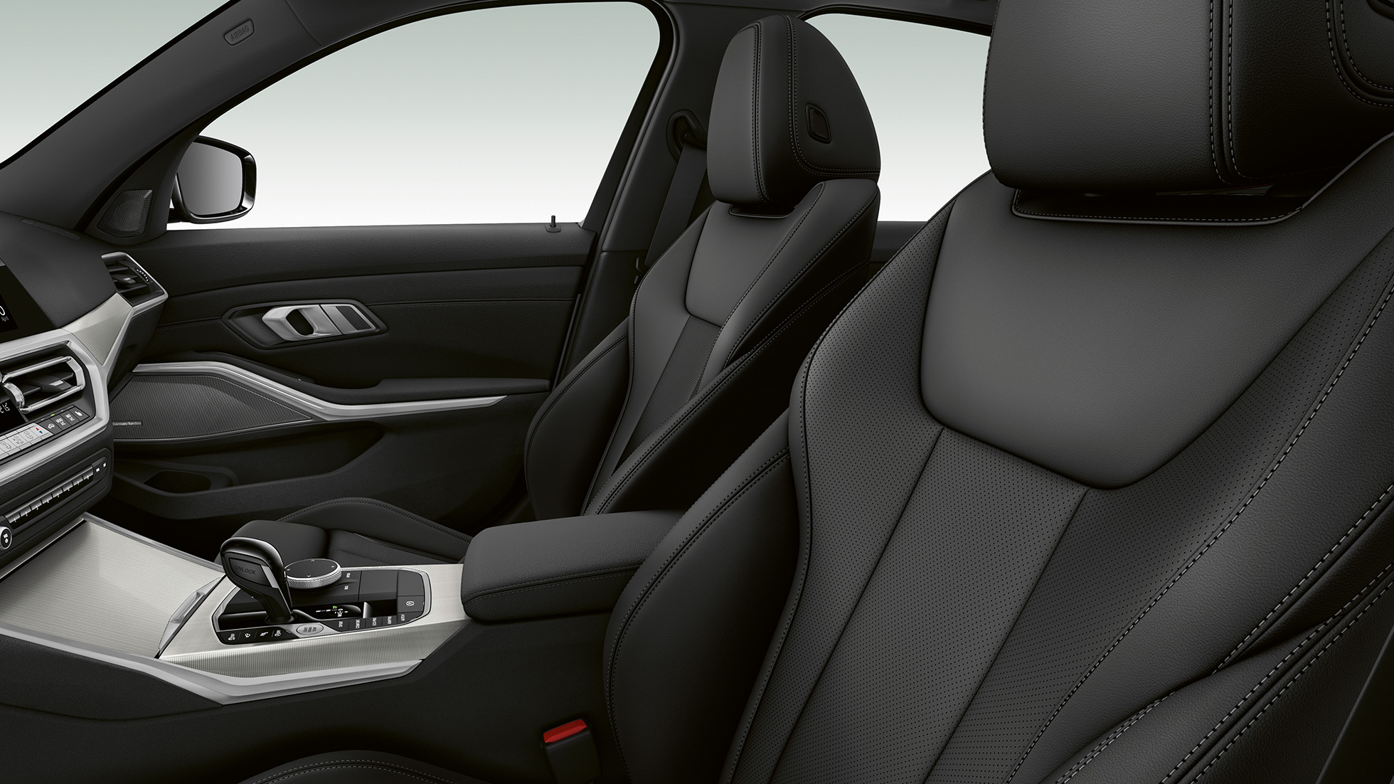 BMW 3er Limousine, Modell Sport Line Vordersitze. Seitliche Nahaufnahme der Vordersitze der BMW 3er Limousine mit der Ausstattung des Modells Sport Line.