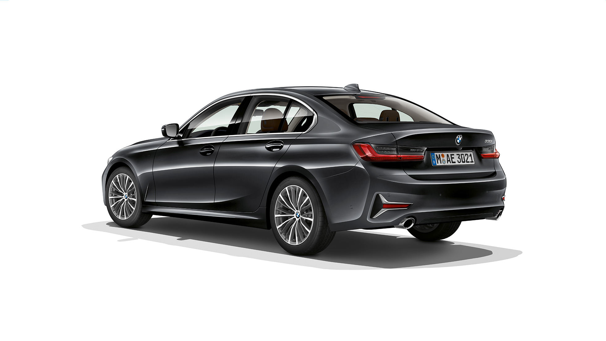 BMW 3er Limousine, Modell Luxury Line Heck. Dreiviertel-Heckschuss der BMW 3er Limousine mit der Ausstattung des Modells Luxury Line.