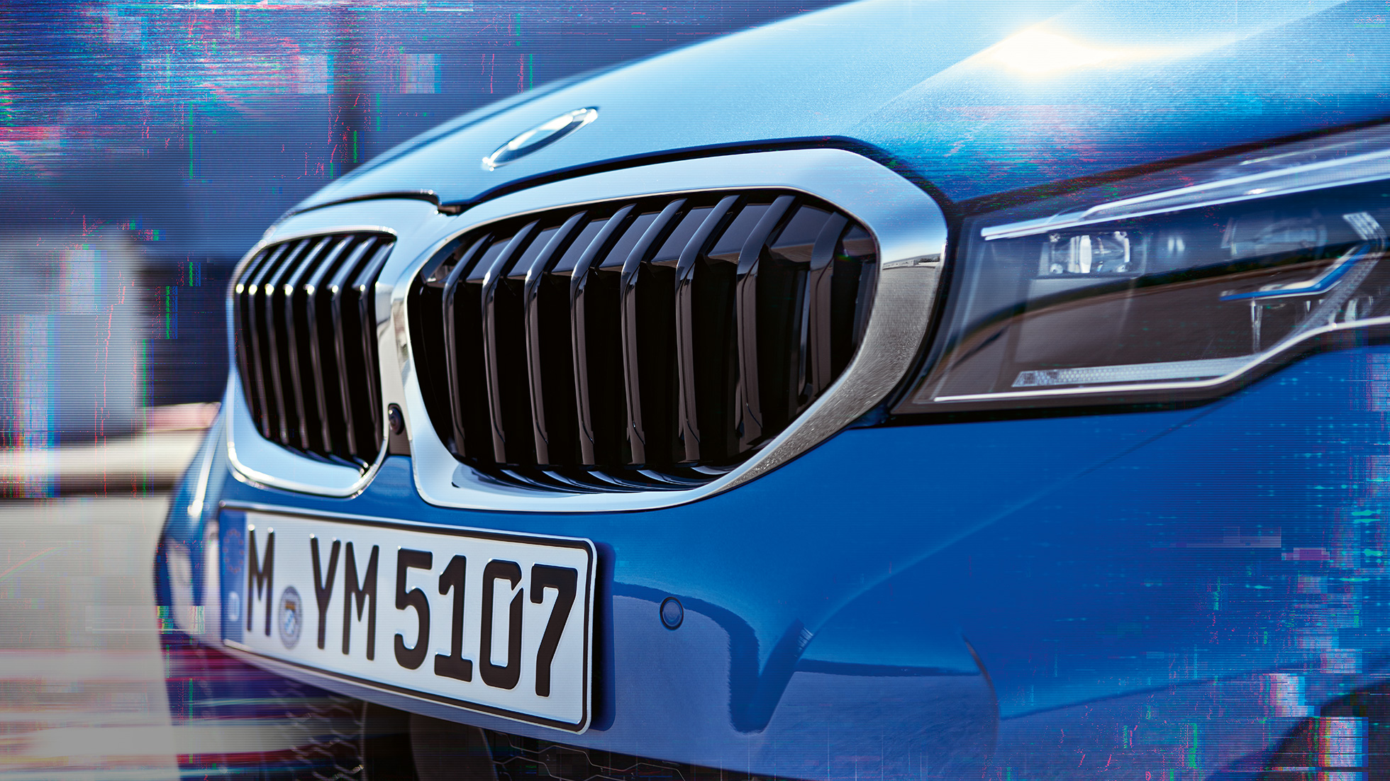 BMW 3er Limousine, Doppelniere. Seitliche Nahaufnahme der Doppelniere der BMW 3er Limousine.