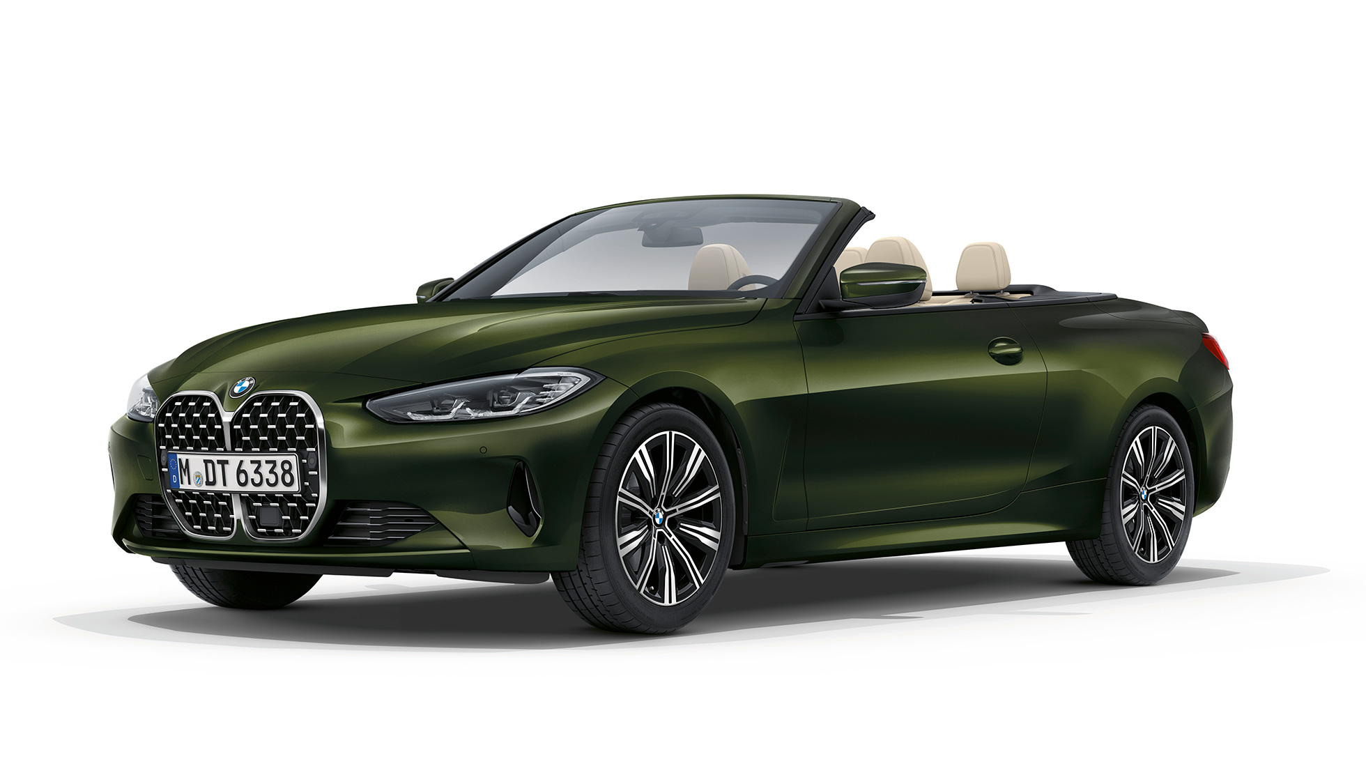 BMW 4er Cabrio Basisausstattung G23 2020 Dreiviertel-Frontansicht BMW 4er Cabrio G23 2020 Basisausstattung Sanremo Green metallic Dreiviertel-Frontansicht