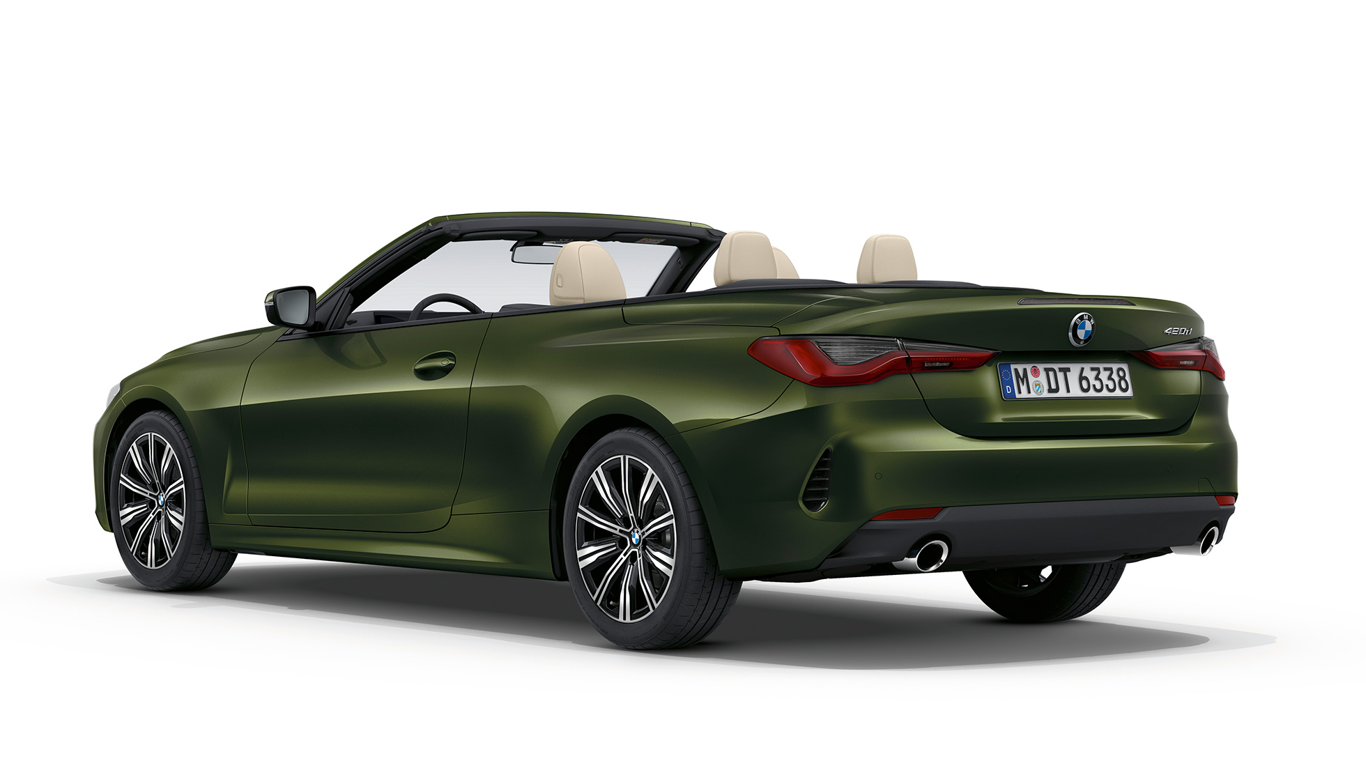 Heck BMW 4er Cabrio Basisausstattung G23 2020 BMW 4er Cabrio G23 2020 Basisausstattung Sanremo Green metallic Dreiviertel-Heckansicht