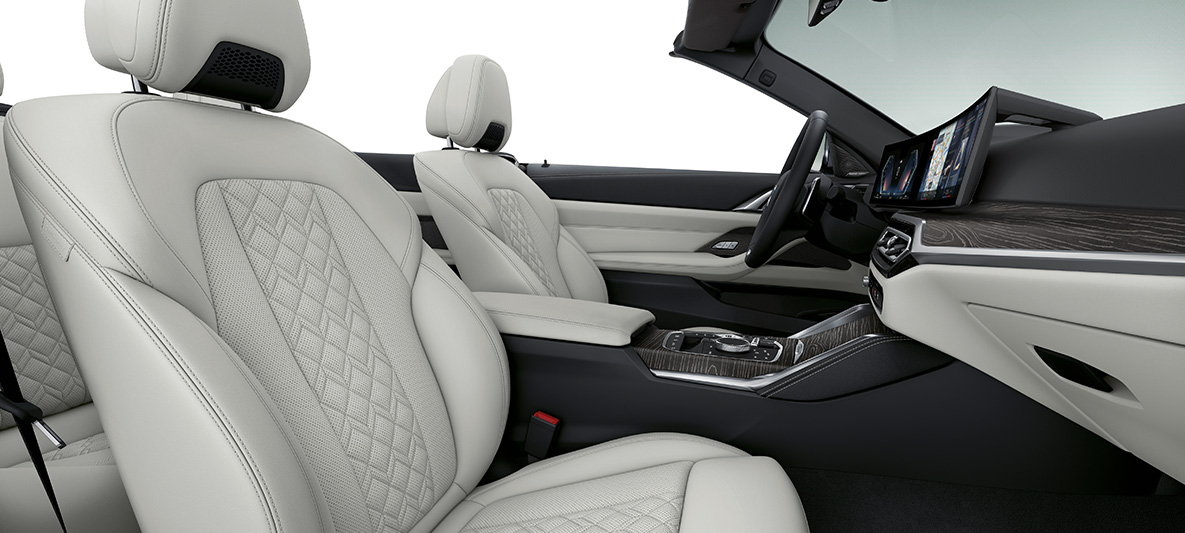 BMW Individual Volllederausstattung Elfenbeinweiß BMW 4er Cabrio Individual G23 2020 Innenraum BMW Individual Volllederausstattung 'Merino' Elfenbeinweiß BMW 4er Cabrio Individual G23 2020 Innenraum