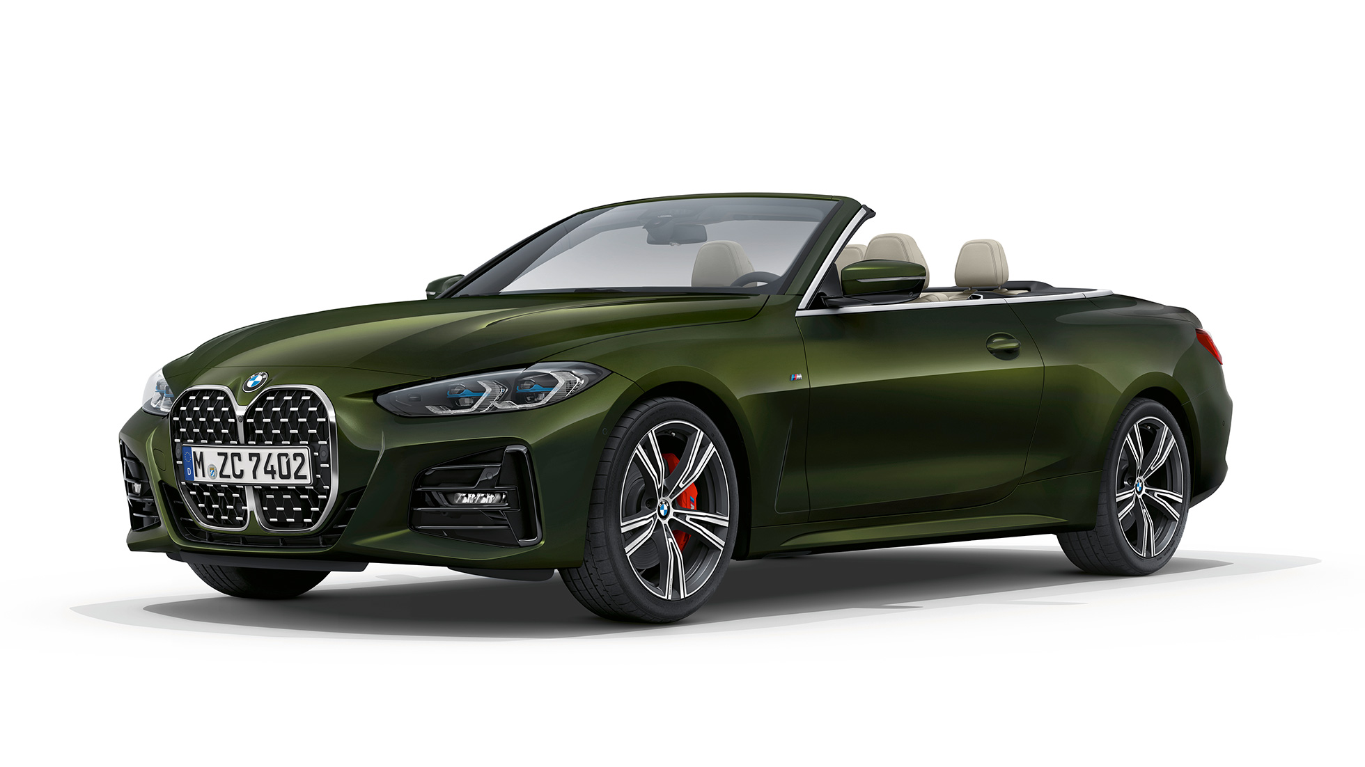 Dreiviertel-Frontansicht BMW 4er Cabrio Modell M Sport G23 2020 BMW 4er Cabrio G23 2020 Modell M Sport Bluestone metallic Dreiviertel-Frontansicht