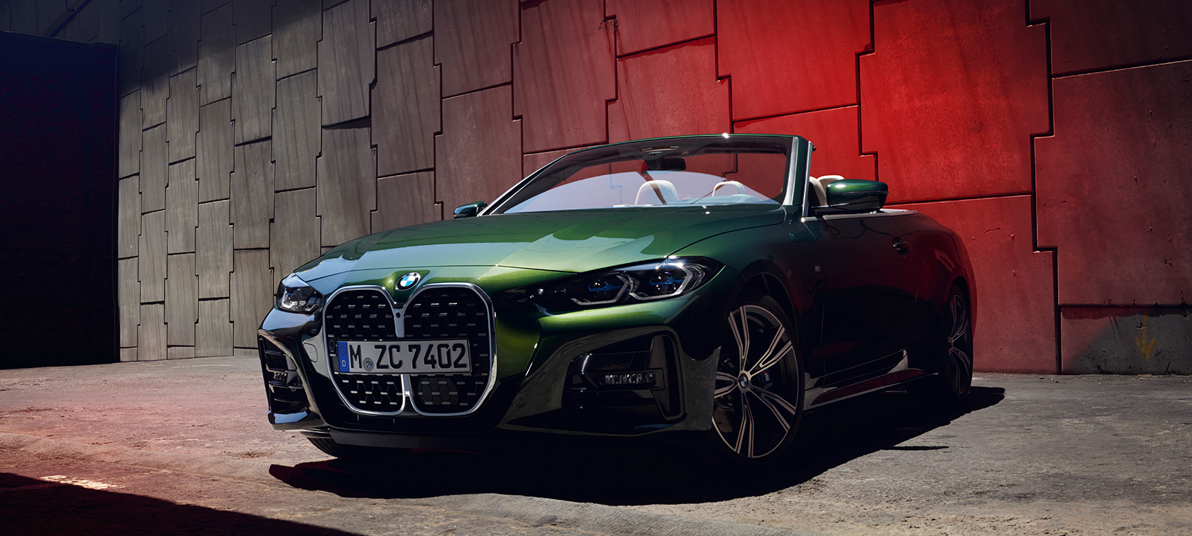 BMW 4er Cabrio G23 2020 Sanremo Green metallic Dreiviertel-Frontansicht 