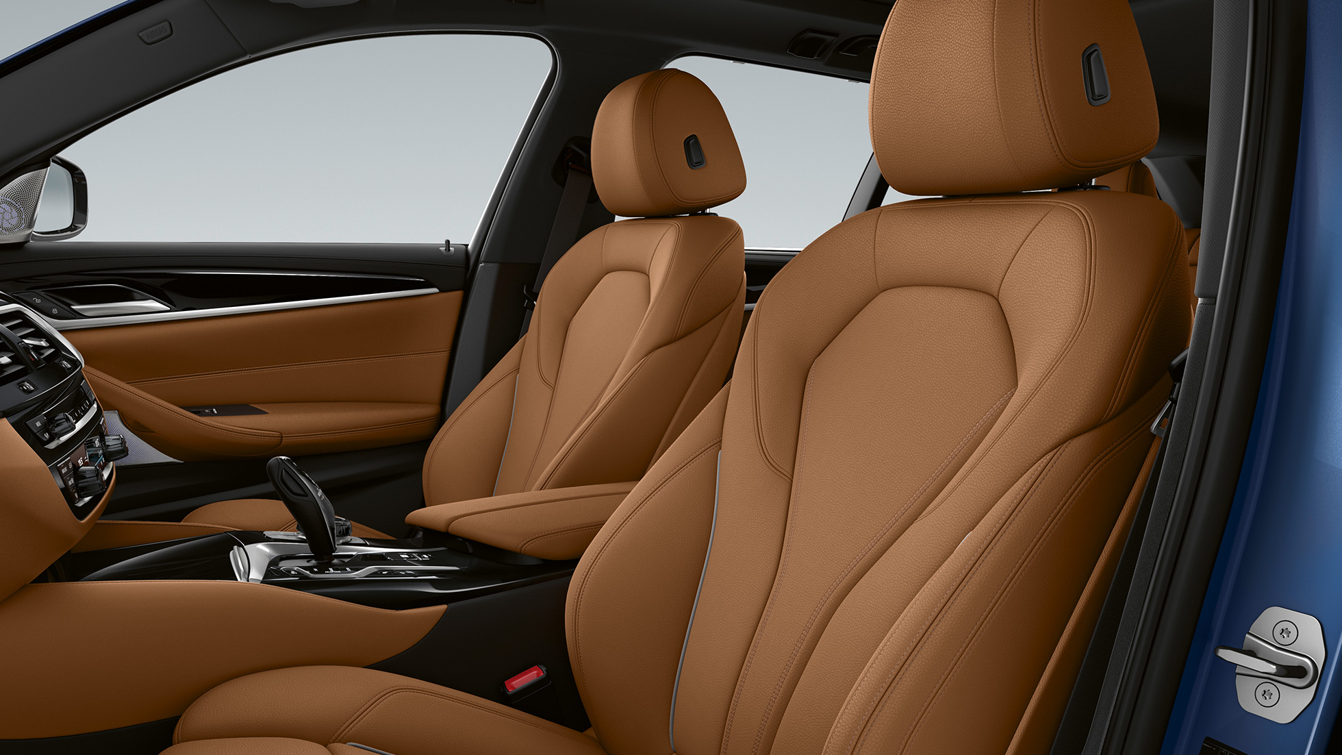 Polsterung BMW 5er Touring G31 M Sportpaket Polsterung in Leder 'Dakota' Cognac Exklusivnaht mit Keder in Kontrast BMW 5er Touring 530e G31 2020 M Sportpaket Innenraum