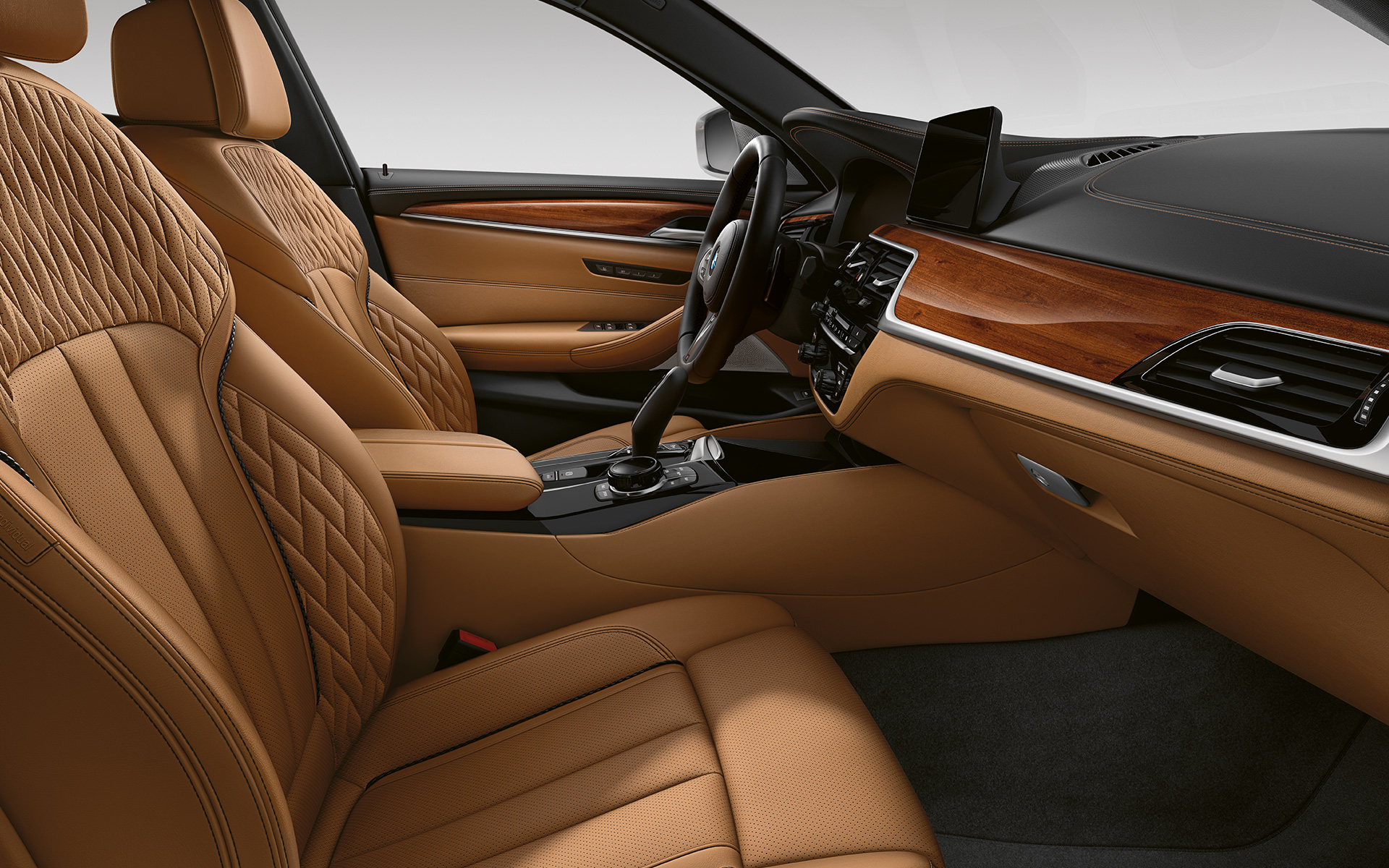 BMW 5er Touring G31 Facelift 2020 Interieur in BMW Individual Volllederausstattung 'Merino' | Rauchweiß