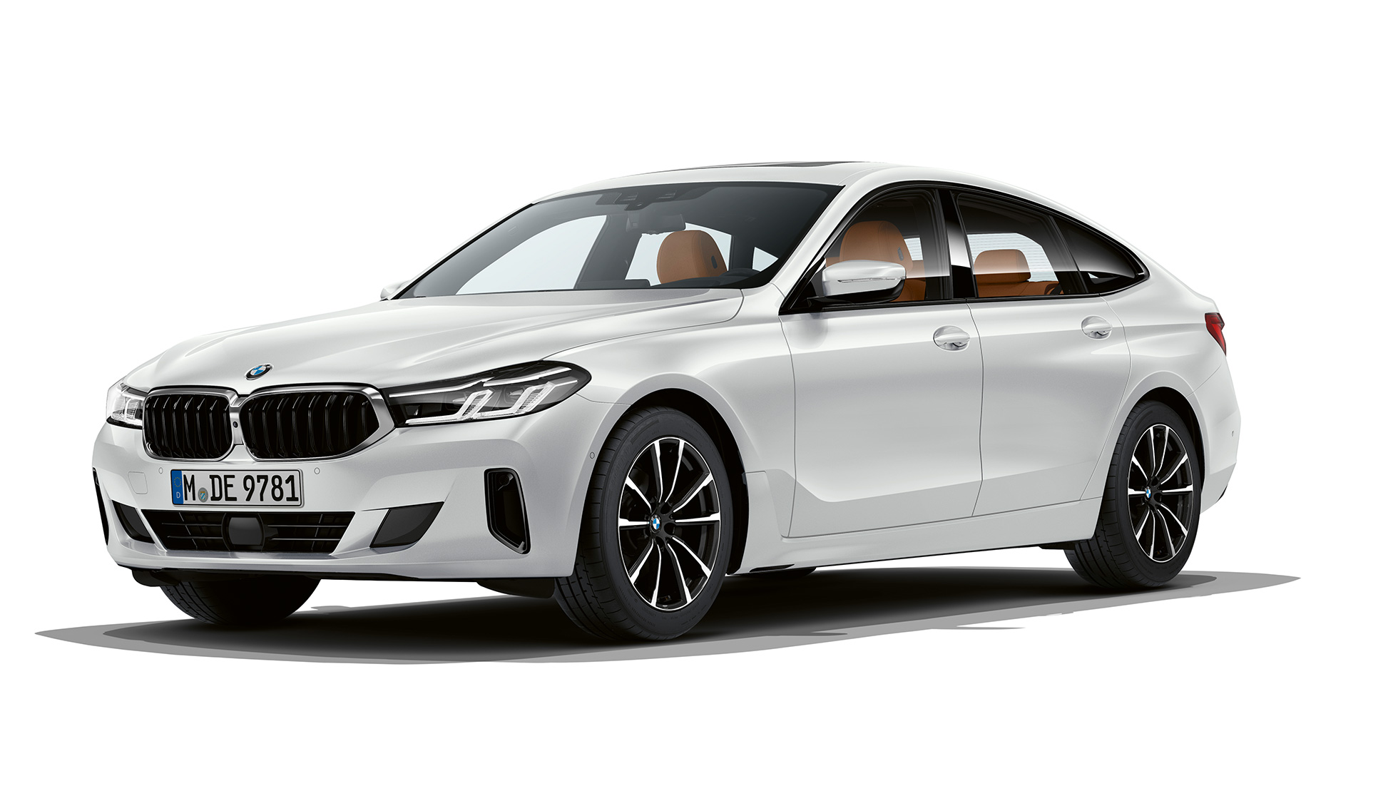BMW 6er Gran Turismo Basisausstattung G32 2020 BMW 6er Gran Turismo G32 620d 2020 Basisausstattung Mineralweiß metallic Dreiviertel-Frontansicht