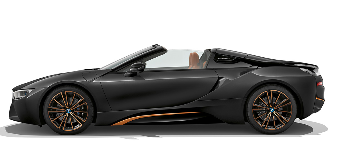BMW i8 Roadster Ultimate Sophisto Edition, Seitenansicht BMW i8 Roadster Ultimate Sophisto Edition, Sophistograu, Seitenansicht