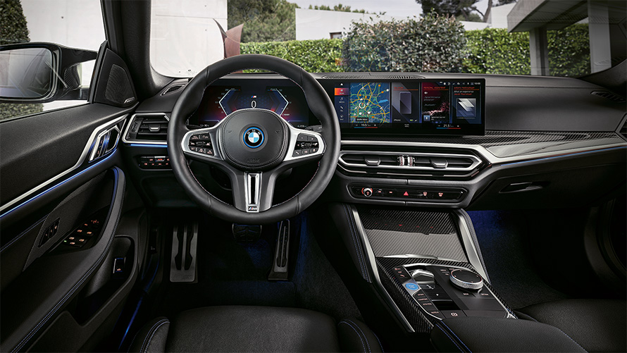 BMW i4 M50 G26 2021 Innenraum, Cockpit, Instrumententafel und Mittelkonsole