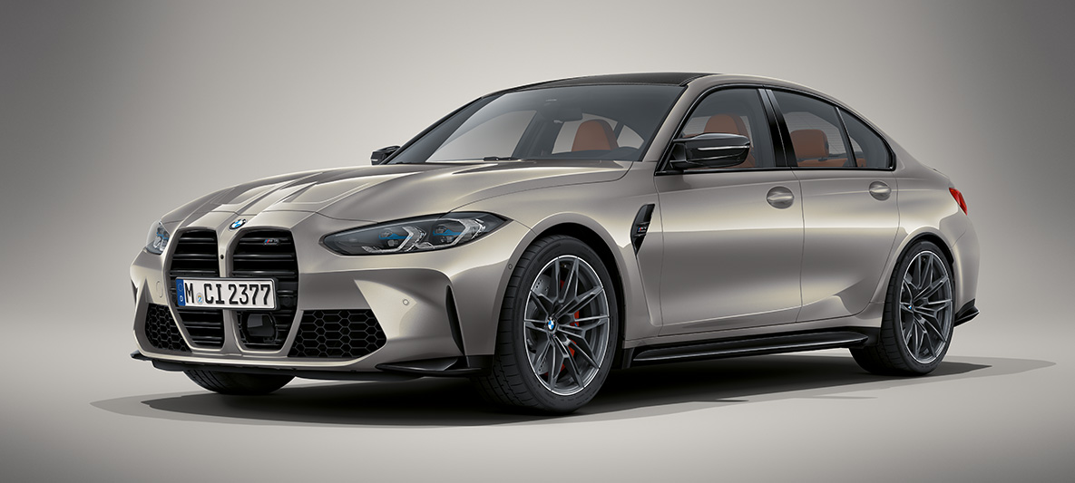 BMW Individual Tansanitblau metallic BMW M3 Limousine G80 2020 BMW M3 Limousine BMW Individual Tansanitblau metallic G80 2020 Dreiviertel-Frontansicht stehend