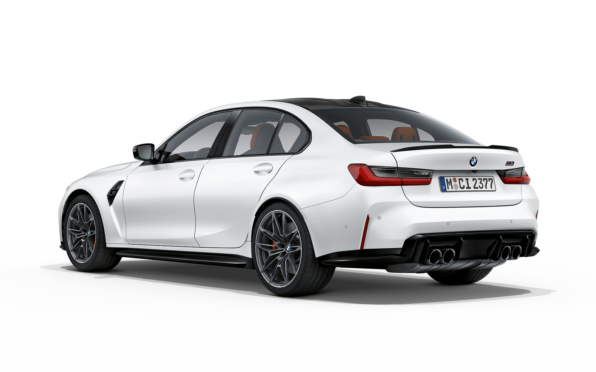 BMW M3 Competition G80 2020 Frozen Brilliant White metallic Dreiviertel-Heckansicht