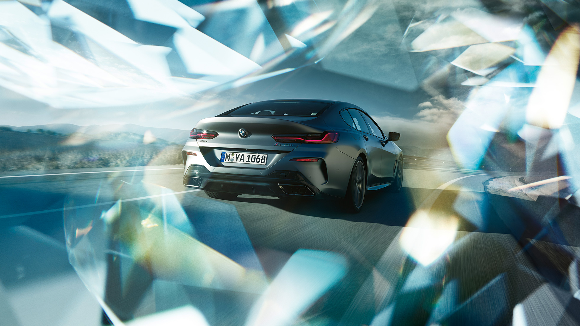 BMW M850i xDrive Gran Coupé Dreiviertel-Heckansicht BMW M850i xDrive Gran Coupé G16 2019 BMW Individual Frozen Bluestone metallic Dreiviertel-Heckansicht