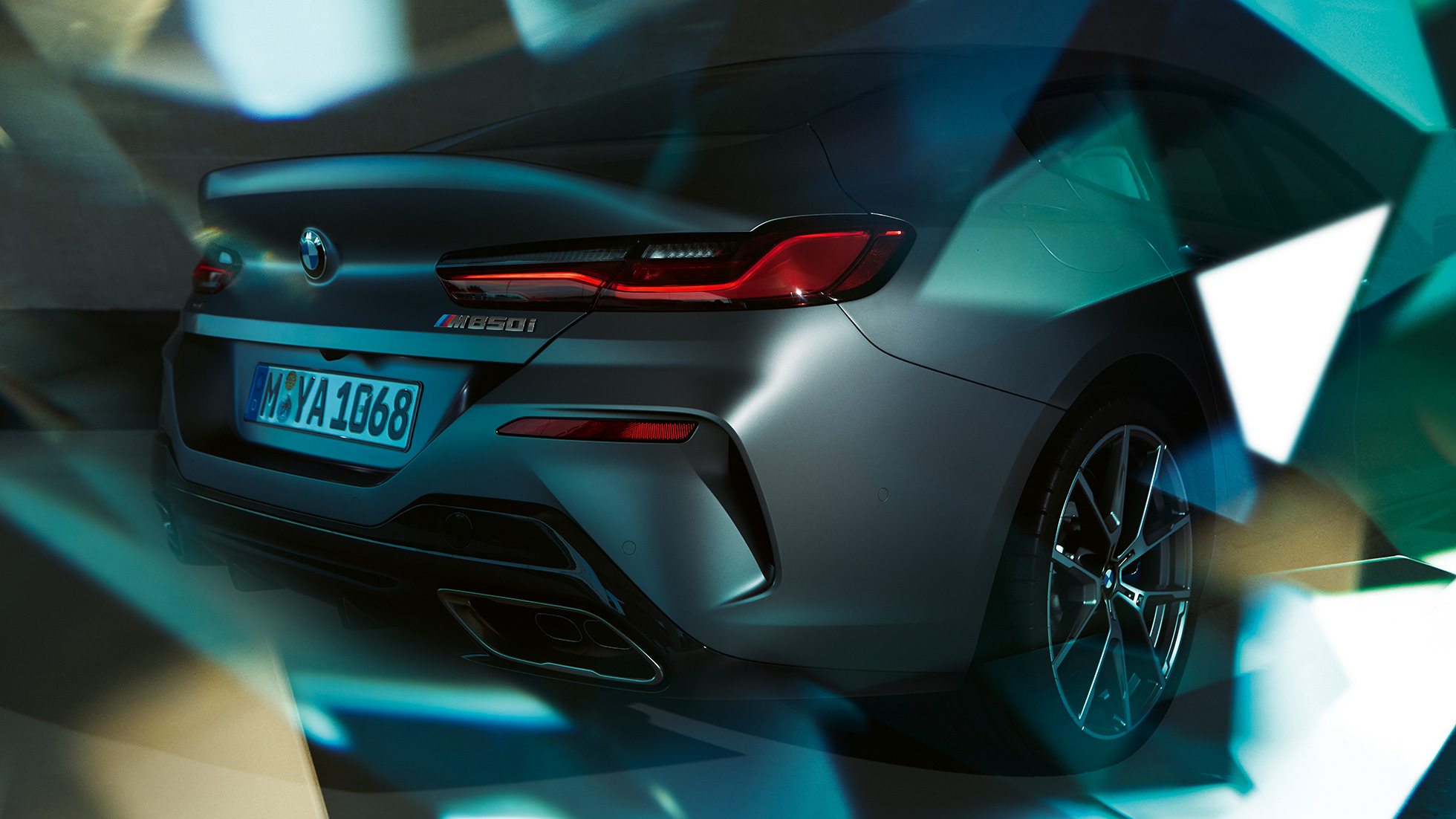 BMW M850i xDrive Gran Coupé Nahaufnahme Heck BMW M850i xDrive Gran Coupé G16 2019 BMW Individual Frozen Bluestone metallic Nahaufnahme Heck
