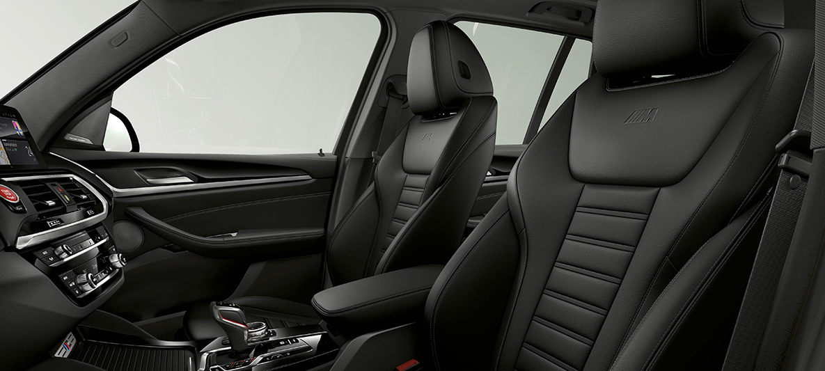 BMW X3 M, Sportsitze aus Leder 'Vernasca' Schwarz. BMW X3 M, Interieur, Sportsitze aus Leder 'Vernasca' Schwarz.