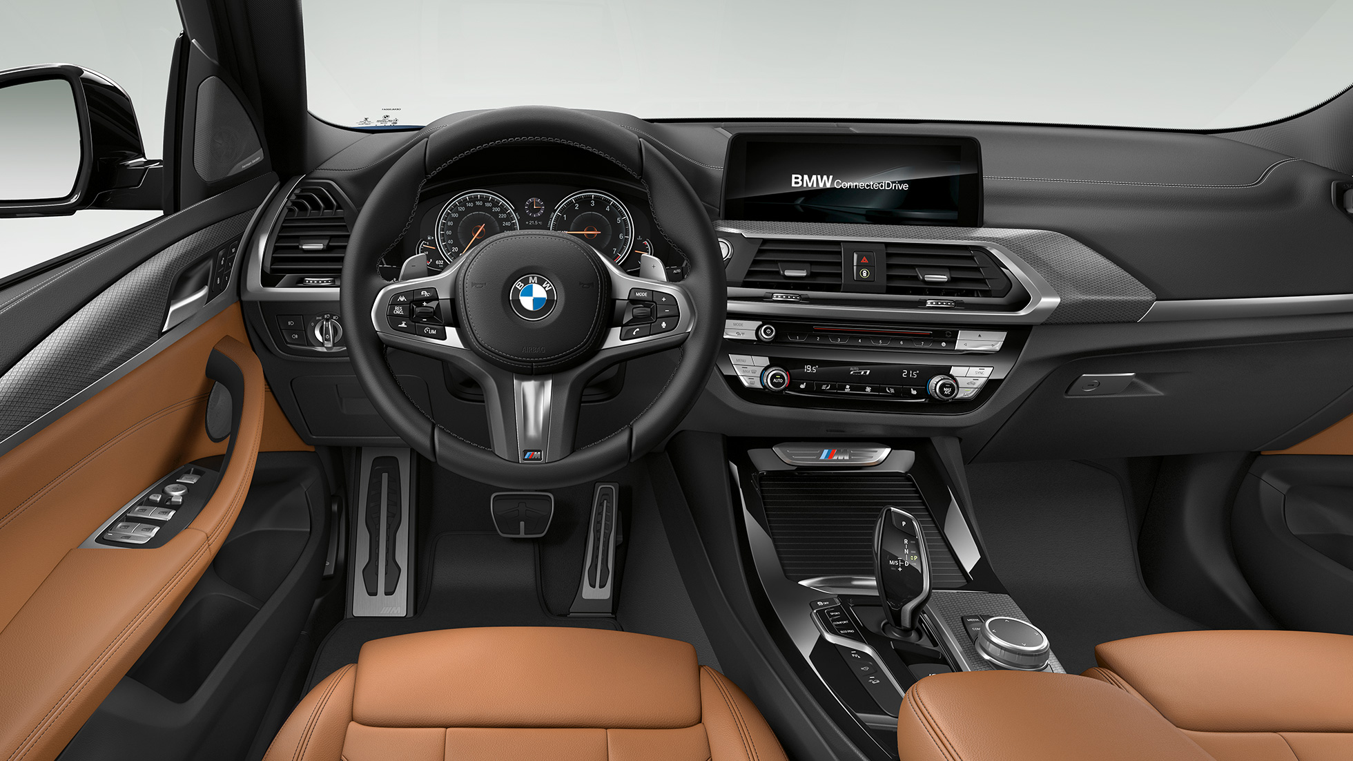 BMW X3 M40i und BMW X3 M40d, Cockpit. BMW X3 M40i und BMW X3 M40d, Interieur, Cockpit mit M Lederlenkrad und M Sportsitzen.