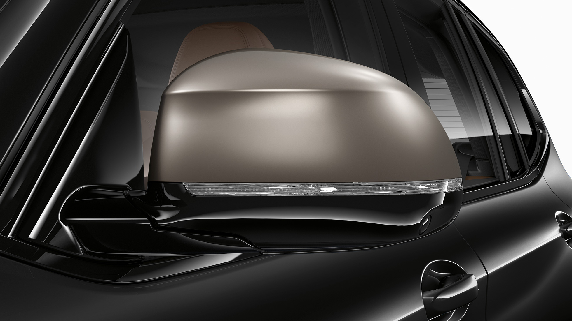 BMW X3 M40i und BMW X3 M40d, Spiegelkappen. BMW X3 M40i und BMW X3 M40d in Saphierschwarz metallic, Exterieur, galvanisierte Spiegelkappen in Cerium Grey.