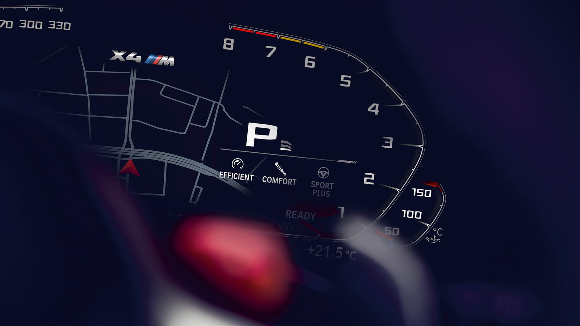 BMW X4 M Competition, Drehzahlmesser. BMW X4 M Competition, Interieur, Instrumentenkombination mit Drehzahlmesser.