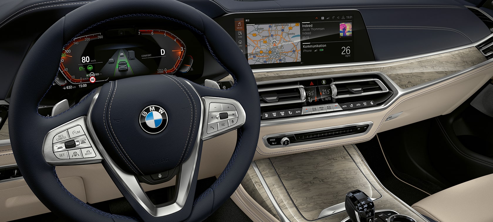 BMW X7 M Automobil, Innovationen BMW X7 M Automobil, Cockpit mit Fokus auf Instrumentenkombination und Fahrer Panel, G07