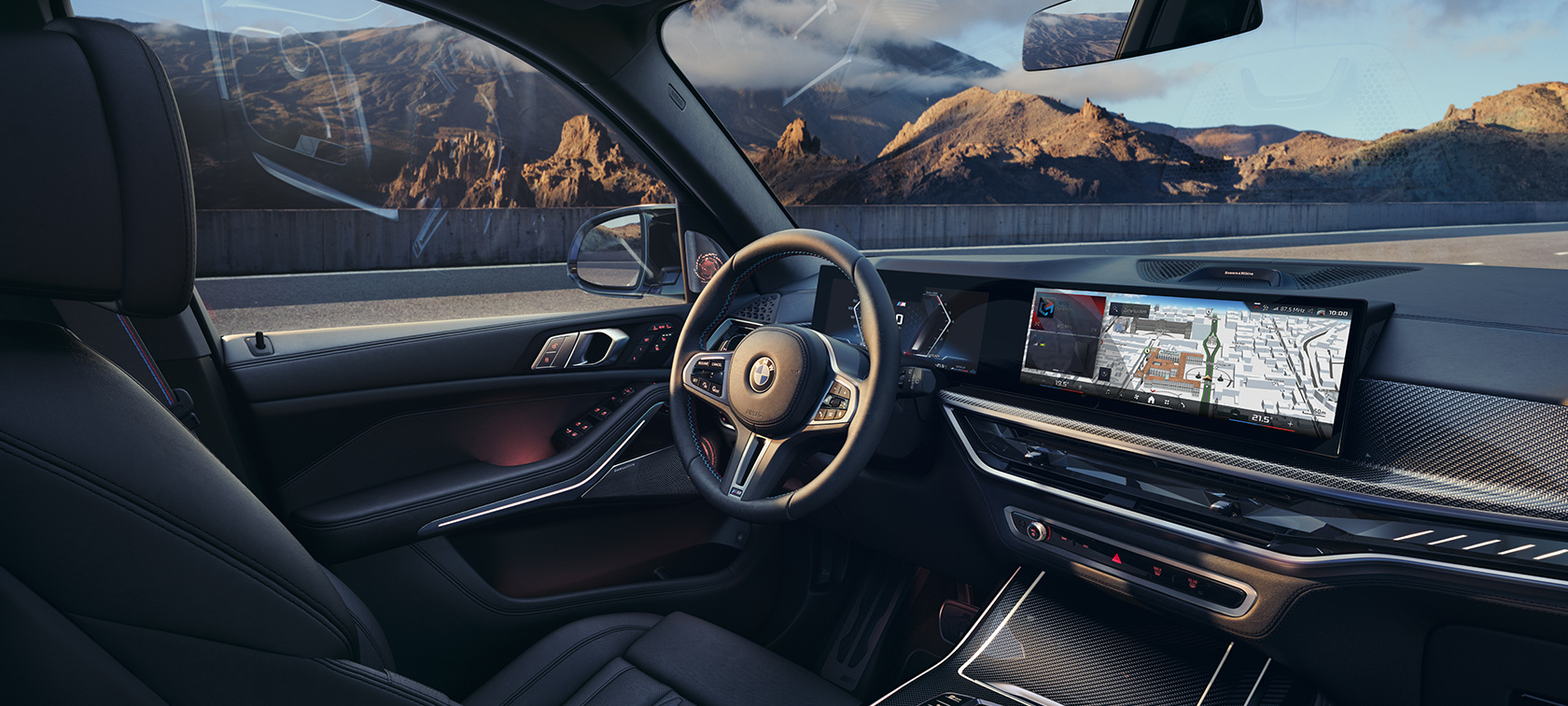 BMW X7 M60i xDrive G07 LCI Cockpit Interieur BMW X7 M60i xDrive G07 LCI Cockpit Interieur vor Berglandschaft
