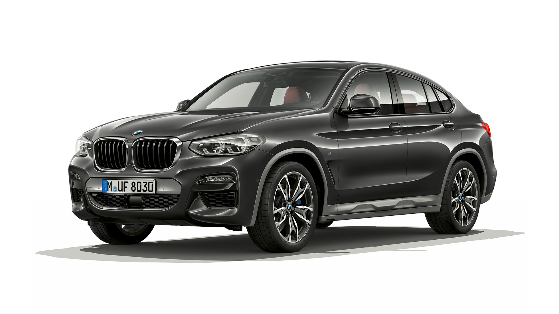 Dreiviertel-Frontansicht BMW X4 Modell M Sport X BMW X4 xDrive30i Modell M Sport X G02 2018 Sophistograu Brillanteffekt Dreiviertel-Frontansicht