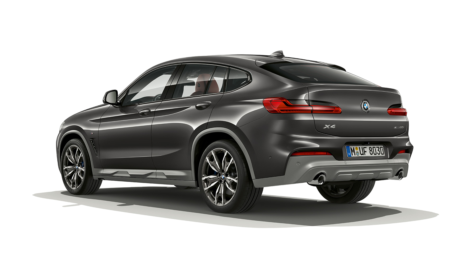 Dreiviertel-Heckansicht BMW X4 Modell M Sport X BMW X4 xDrive30i Modell M Sport X G02 2018 Sophistograu Brillanteffekt Dreiviertel-Heckansicht