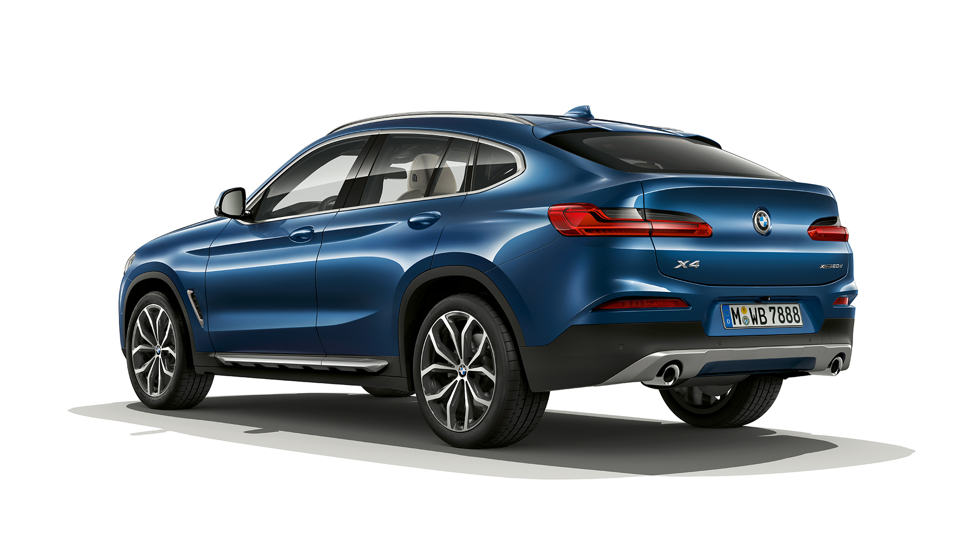 Dreiviertel-Heckansicht BMW X4 Modell xLine BMW X4 xDrive20d Modell xLine G02 2018 Phytonicblau Dreiviertel-Heckansicht