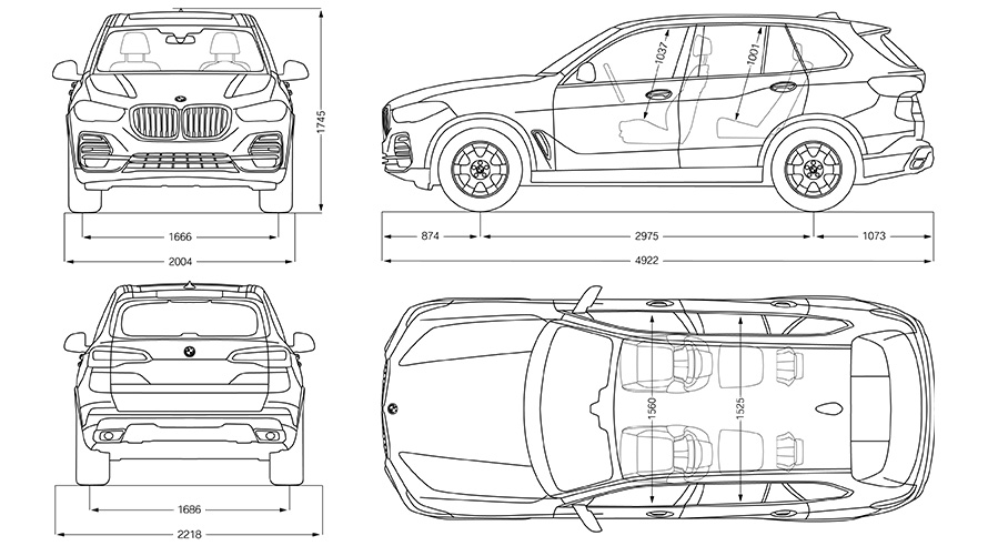 Strichzeichnung BMW X5 Abmessungen Strichzeichnung BMW X5 Abmessungen