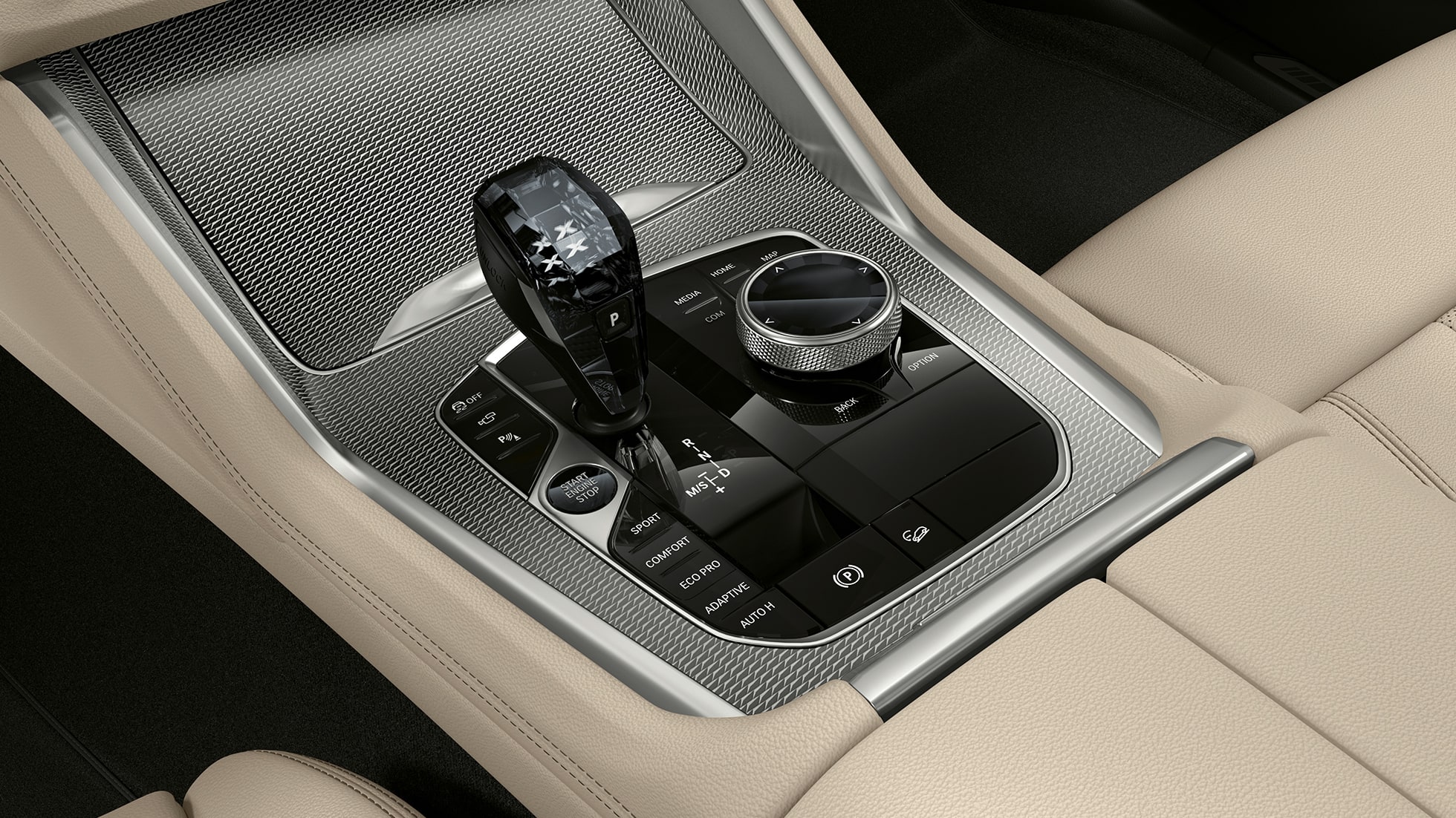 BMW X6 mit M Sportpaket, Mittelkonsole. BMW X6 Interieur mit M Sportpaket mit Fokus auf Mittelkonsole.