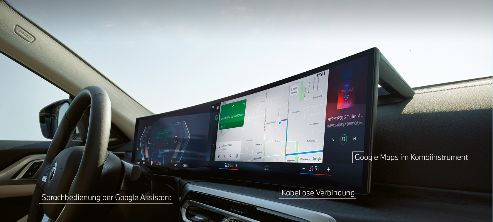 Android AutoTM auf dem BMW Curved Display Android AutoTM auf dem BMW Curved Display im Fahrzeug mit BMW ConnectedDrive