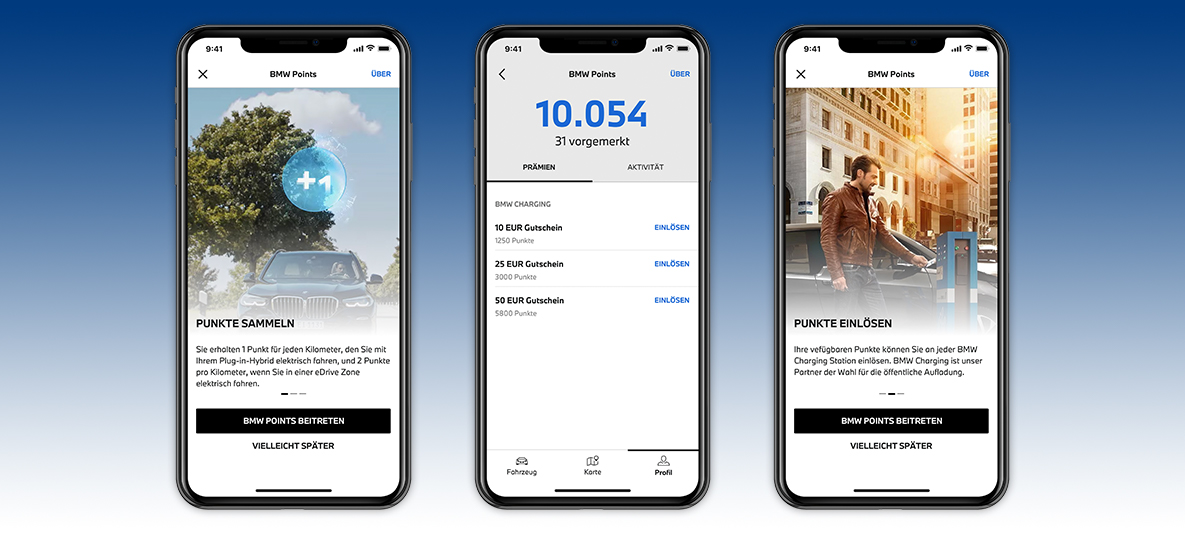 My BMW App elektronisch fahren und BMW Points sammeln Screen auf Smartphone My BMW App elektronisch fahren und BMW Points sammeln Screen auf Smartphone