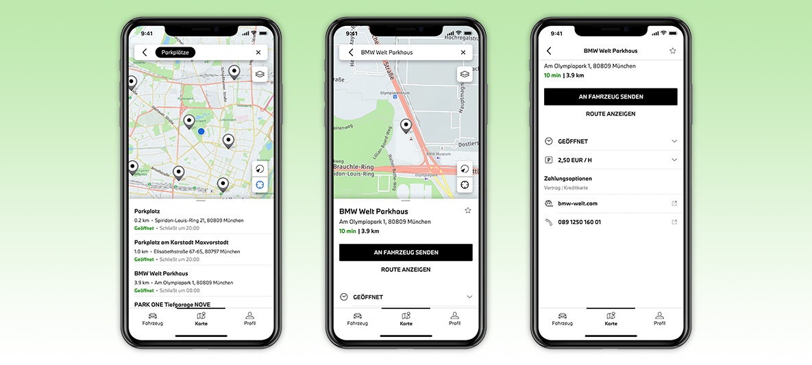 My BMW App Fahrten planen und an das Fahrzeug senden Screen auf Smartphone My BMW App Fahrten planen und an das Fahrzeug senden Screen auf Smartphone