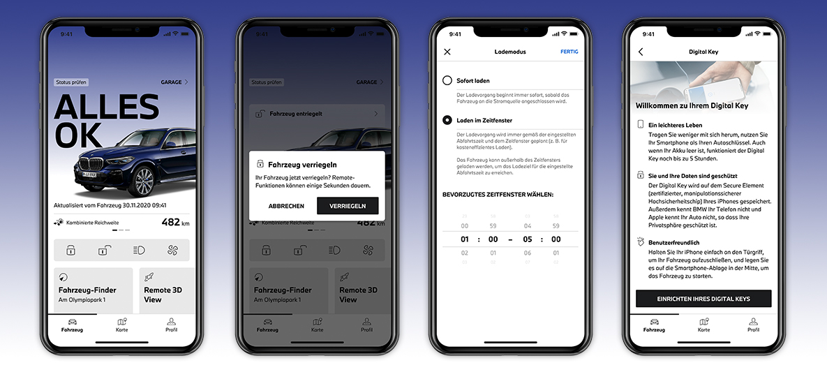 My BMW App kontaktlos auf das Fahrzeug zugreifen Screen auf Smartphone My BMW App kontaktlos auf das Fahrzeug zugreifen Screen auf Smartphone