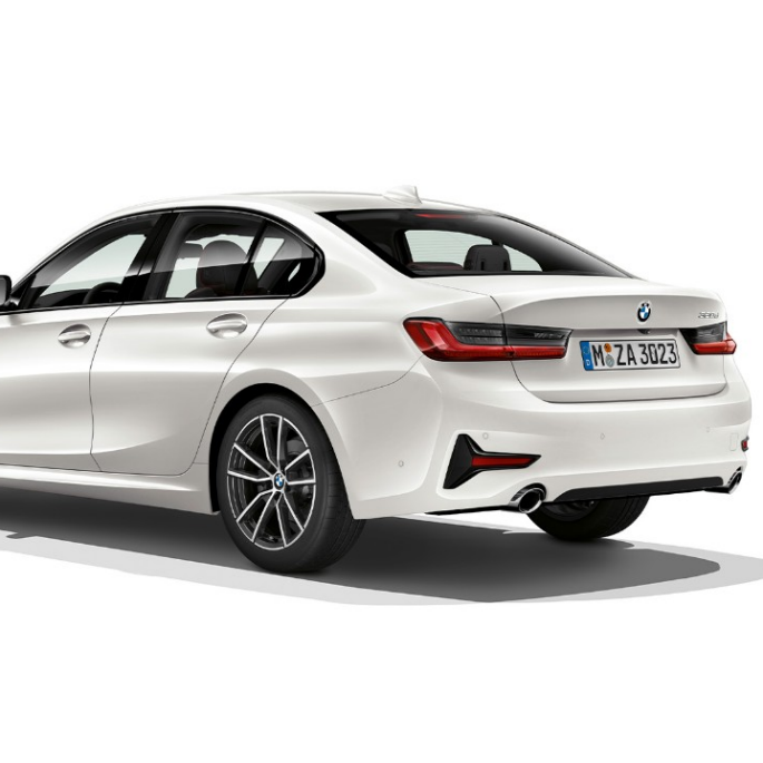 BMW 3er Limousine, Modell Sport Line Heck. Dreiviertel-Heckschuss der BMW 3er Limousine mit der Ausstattung des Modells Sport Line.